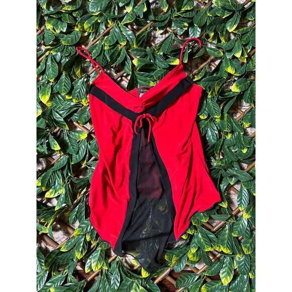 Vintage Y2K Red and Black Lace Spaghetti Straps Top Size Large - Picture 1 of 6